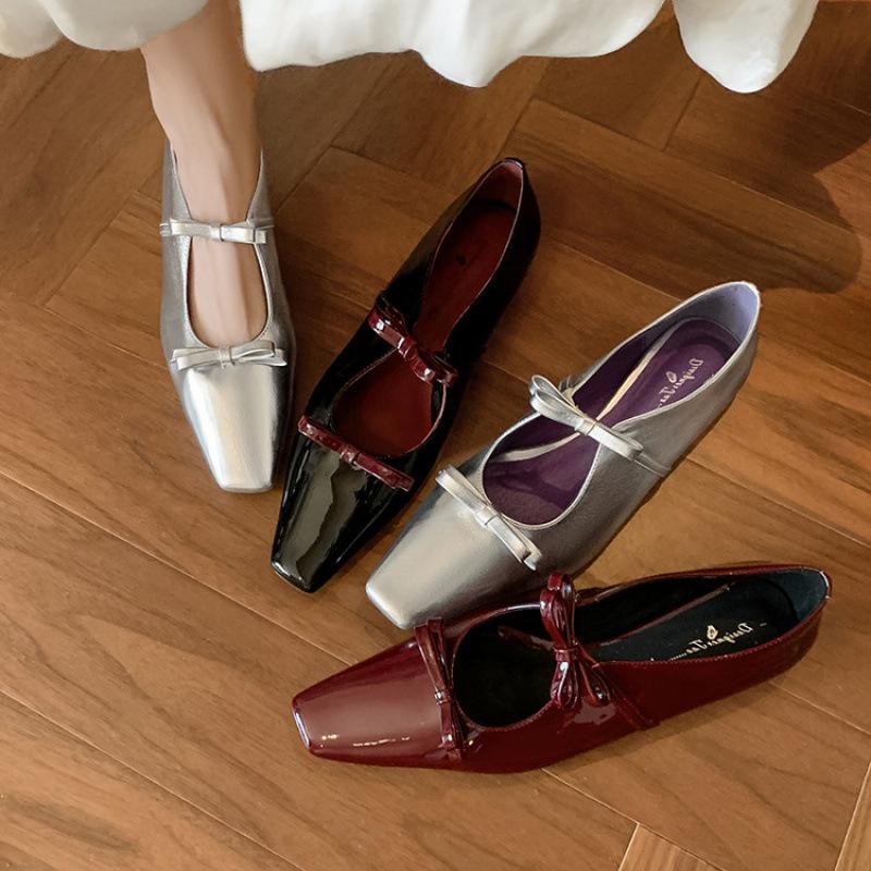 New leather women's fashion single non-slip beef tendon sole soft sole large size leather shoes square head comfortable and fashionable cowhide sing