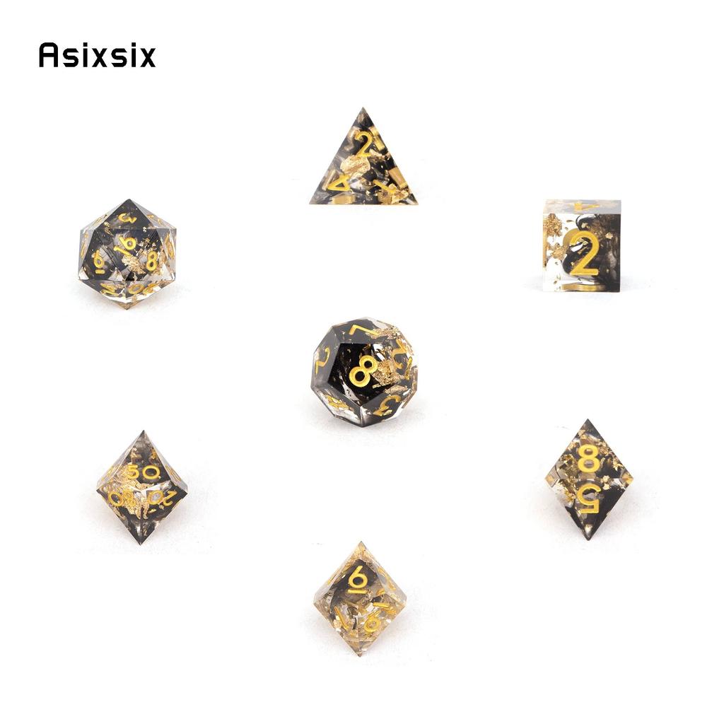 7 Pcs Black Golden Number Sharp Edge Resin Dice Polyhedral Dice Suitable for Role-Playing RPG Board Game