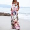 Women's Christmas Print Solid Wide Leg Strapless Tank Pocket Casual Onesie