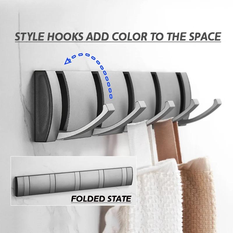 Black Golden Robe Hooks Folding Towel Hanger Nail Free Installation Wall Hooks Coat Clothes Holder Rack Coats 1-6 Hook Bathroom