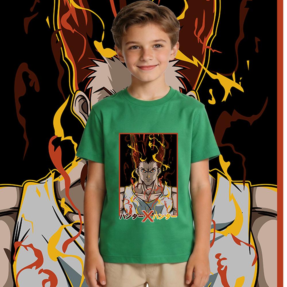 Hunter x Hunter Gon Anime Print Soft Cotton Kids T Shirt Casual Daily Wear for Boys and Girls Short Sleeve