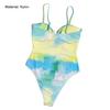 Women Bikini Tie Dye Hollow One-piece High Waist Slim Monokini Swimwear Beach