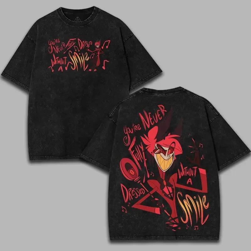 Hazbin Hotel Alastor Unisexga Printed Tshirt Unisex Clothing Harajuku Vintage Washed Oversized Clothes High Quality Cotton Tops