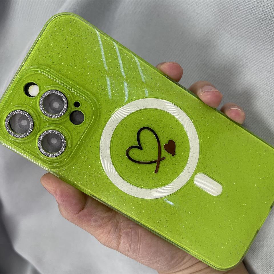 Foreign Trade Love Flash Crystal Magnetic Mobile Phone Case Is Suitable for Apple 15PROMAX Trend 14 Lens Film 13PRO