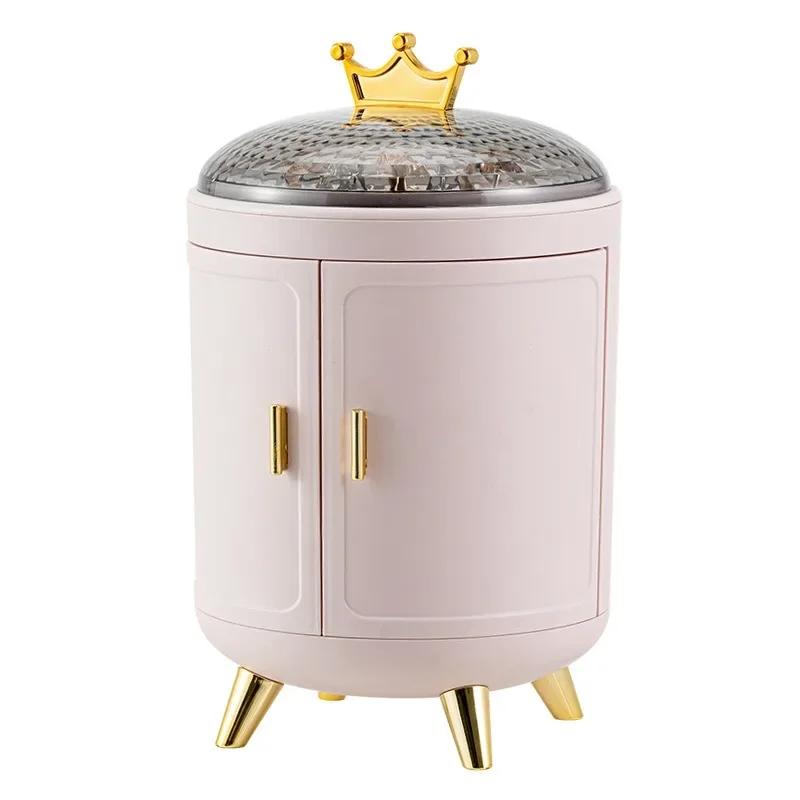

Makeup Storage Box Cosmetic Organizer Bin Dust-Proof Dressing Case Desktop Lipstick Display Boxes Rotating Jewelry Arrange Shelf розовый
