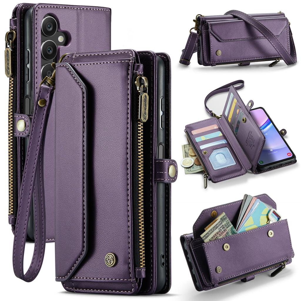 For Samsung Galaxy A16 5G/A16 4G Leather Case CASEME C36 Zipper Multiple Card Slots Phone Cover with Straps