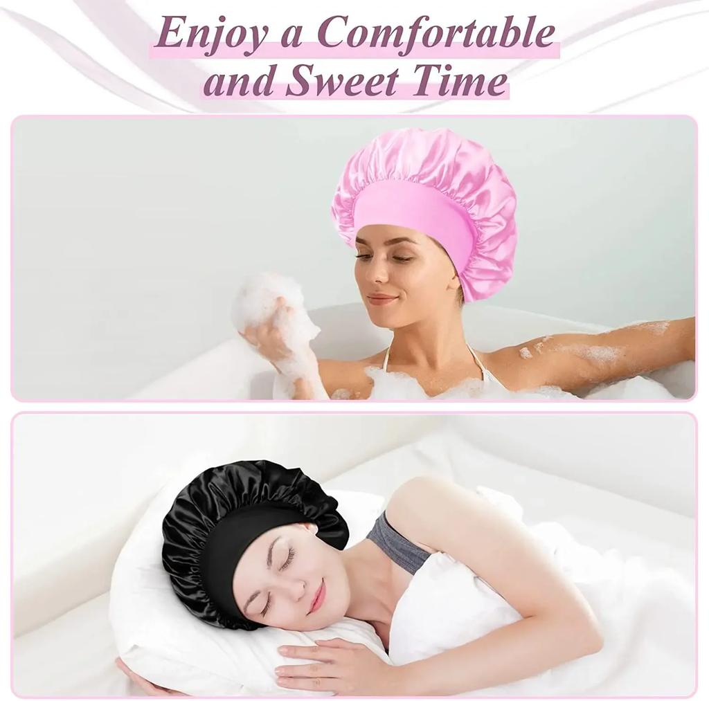 Breathable Silk Bonnet Satin Hair Bonnet Wide Band Sleep Cap Sleep Cap Stay on All Night Hair Wrap Cover Slouchy for Long Hair
