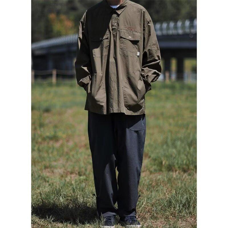 Pullover Pullover Retro Einfaches Buchstabenbesticktes Hemd Langarm Revers Mehrfach-Taschen Freizeit-Hemd Frühling und Herbst Mantel