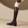 Korean Version of the New Medium-heeled High Boots, Comfortable Square-heeled Thick-soled Non-slip Leather Boots, Zipper Solid-color Martin Boots Aft