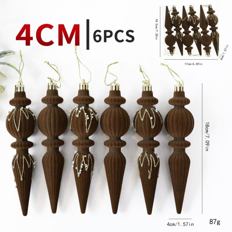 6pcs Velvet Painted Ice Cone Christmas Ornament Set Tree Hanging Decorations