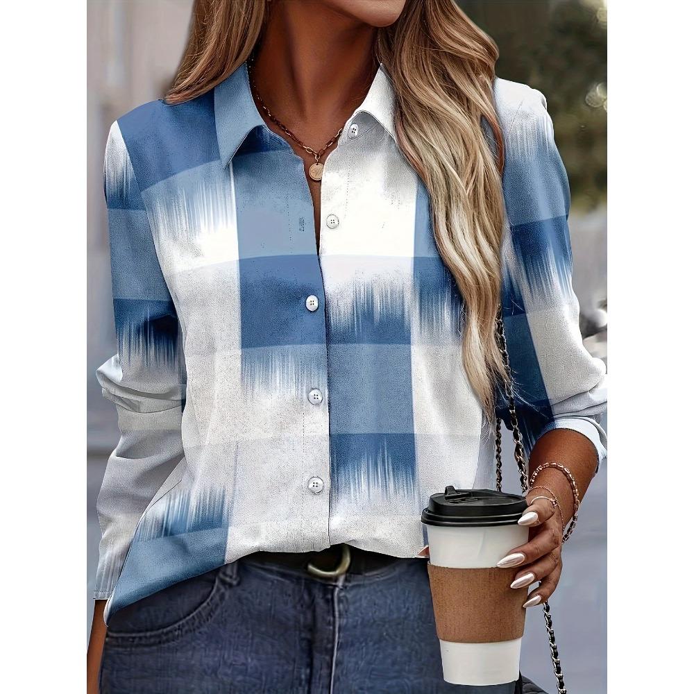 Fashion Block Splicing 3D Print Women's Long Sleeve Shirts Gradient Color Loose Blouse Tops Casual Fashion Women's Clothing
