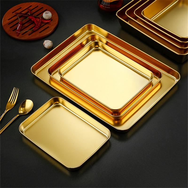 Vassoio rettangolare per alimenti in acciaio inossidabile Golden Kitchen, per barbecue, frutta, piatto da portata, contenitore per teglia da forno