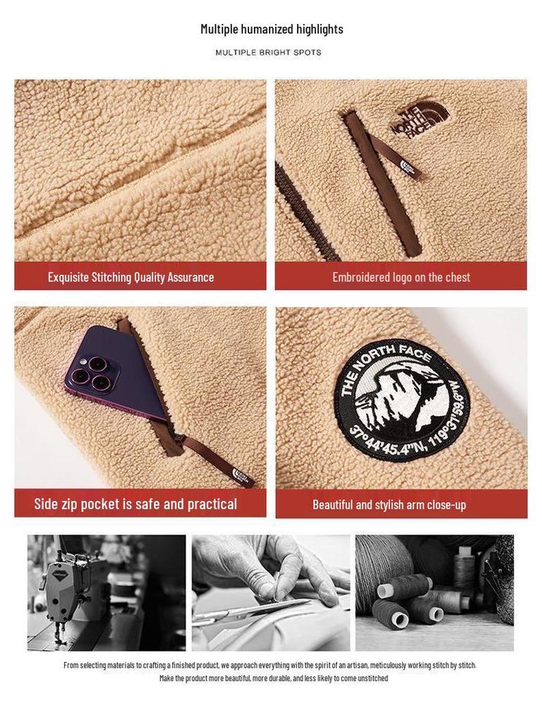 Unisex trendy tlustá bunda s výstřihem do stojáčku, podšitá fleecem, vyšívaná, z jehněčí vlny, pro páry