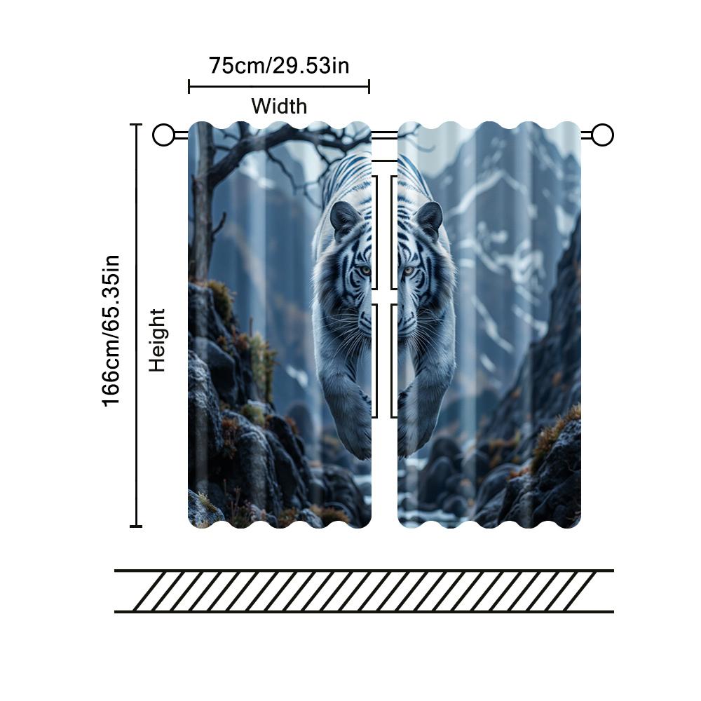 Set Of 2 Filtering Curtains Excluding Rods Non Movable Without Batteries Chinese Ink Tiger Use Bedrooms Living Made Polyester Sleeping Area Window