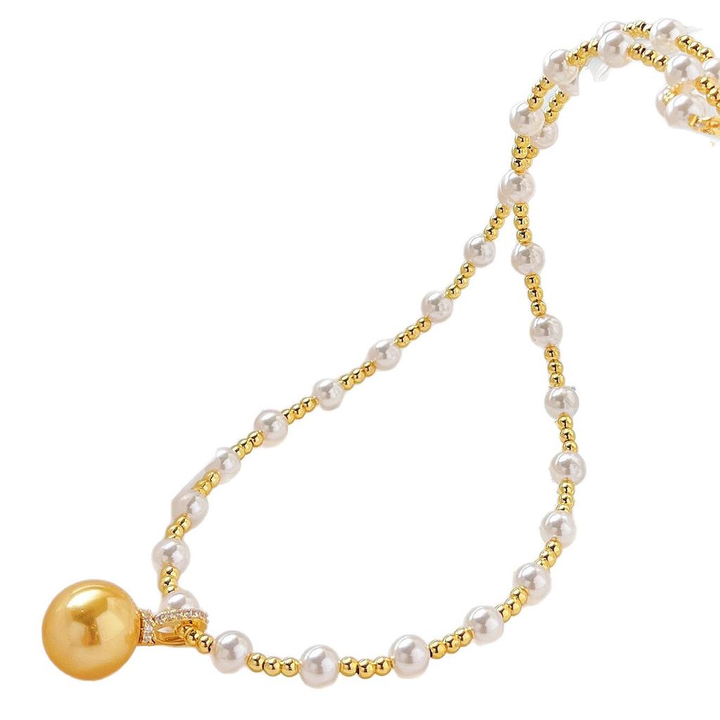 Wind High Quality Mixed Color Shijia Pearl Maillard Style Necklace Collarbone Chain Necklace Sweater Chain Women's Pendant