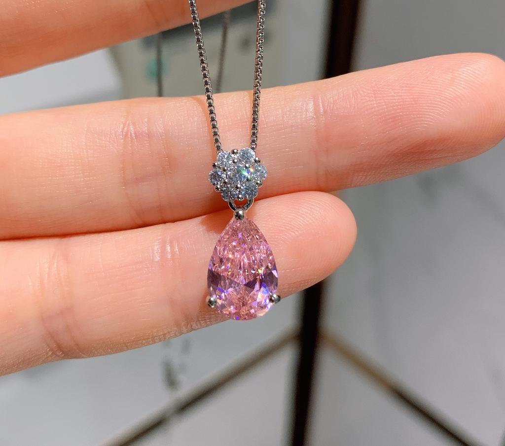 Huabi Jewelry Korean version ins tide simulation pink diamond water drop pendant water drop stud earring set 8 * 12