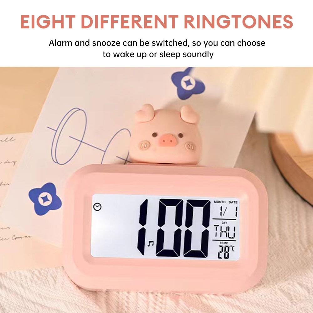Mini Cute Multifunctional Alarm Clock with Temperature Display Digital Alarm Clock Calendar Clock Desktop Table Clock Home Decor