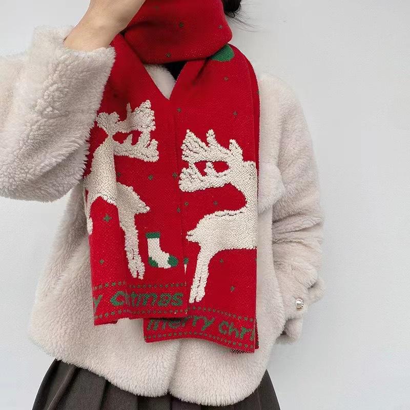 Korean Style Reindeer Knitted Cashmere Scarf - Unisex Winter Festive Neck Warmer