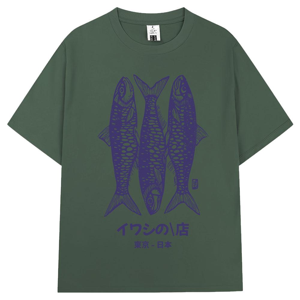 

Japanese Style Sardines Shop Print T-shirt Summer Fashion Vintage Unisex Women T Shirt Oversized Cotton Casual T Shirts Streetwear 4XL