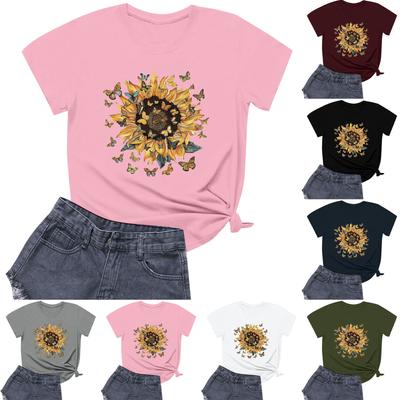 Women's Fashion Printed Round Neck Short Sleeved Casual T-shirt Top