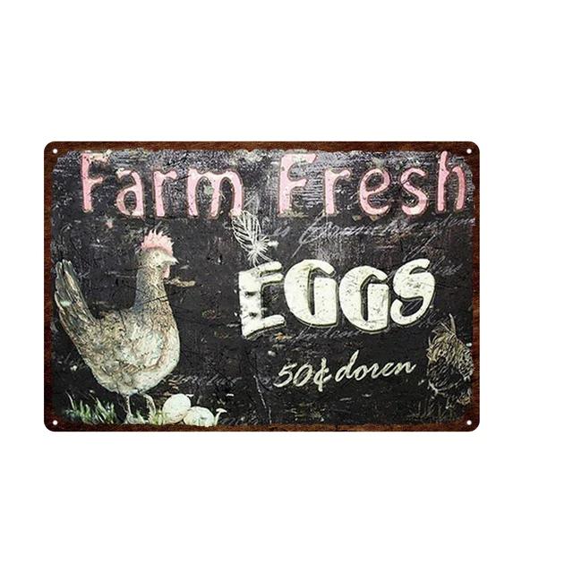 Vintage Farm Fresh Eggs Tin Sign  Rustic Chicken  Horse Metal Plate Poster for Farmhouse Kitchen Wall Decor