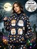 Women Halloween Fleece Hoodie Cute Cartoon Dog Pumpkin Ghost Print Long Sleeve Pullover Hooded Sweatshirt Casual Warm Top
