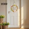 Country Style Porch Sign Autumn Harvest Wooden Wreath Pendant, Front Door Hanging Ornaments with Hemp Rope, Natural Wood Pastoral Decor Pumpkins Maple