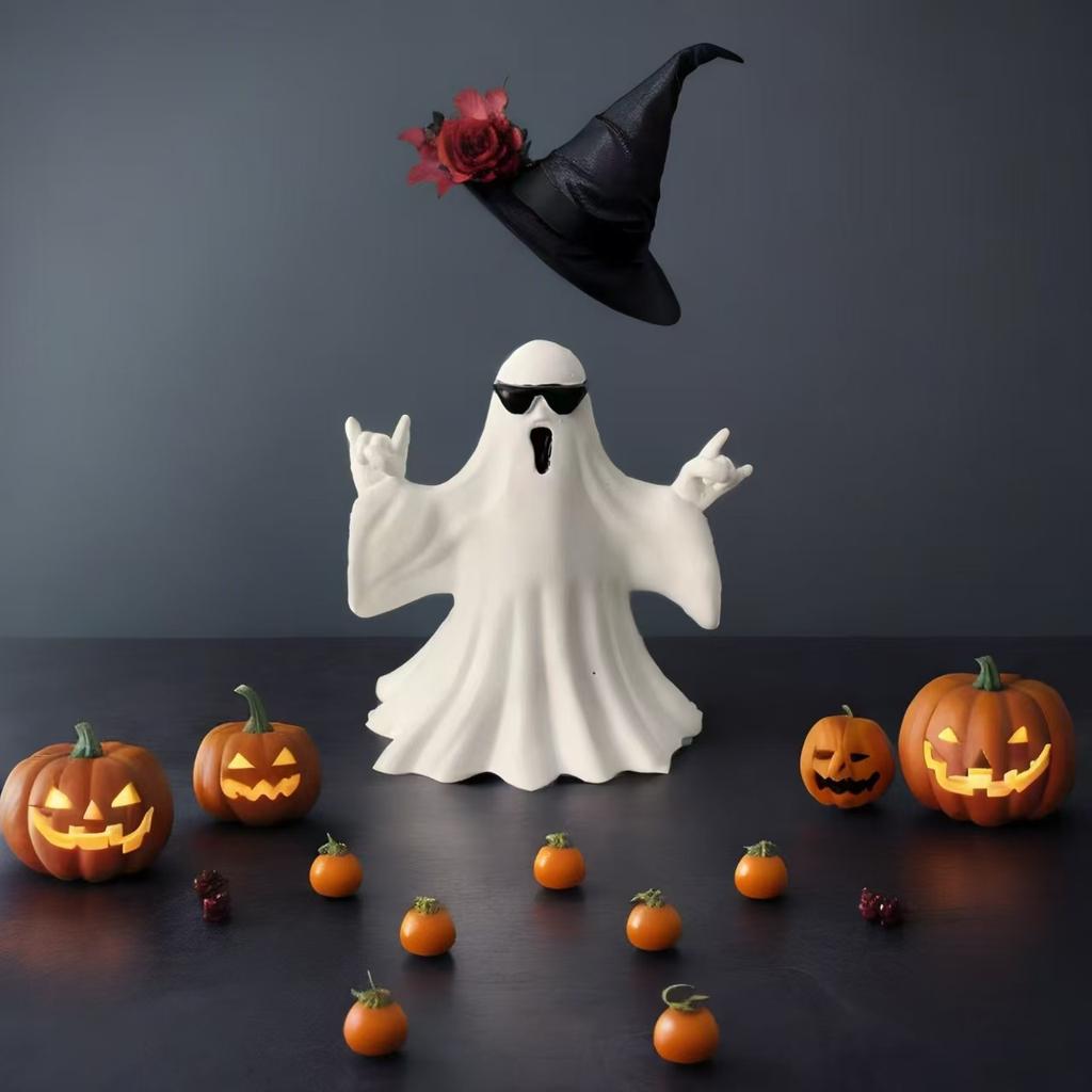 Creative Luminous Middle Finger Resin Cute Ghost Statue Small Scary Ghost Figurines Halloween Home Decoration for Table Ornament