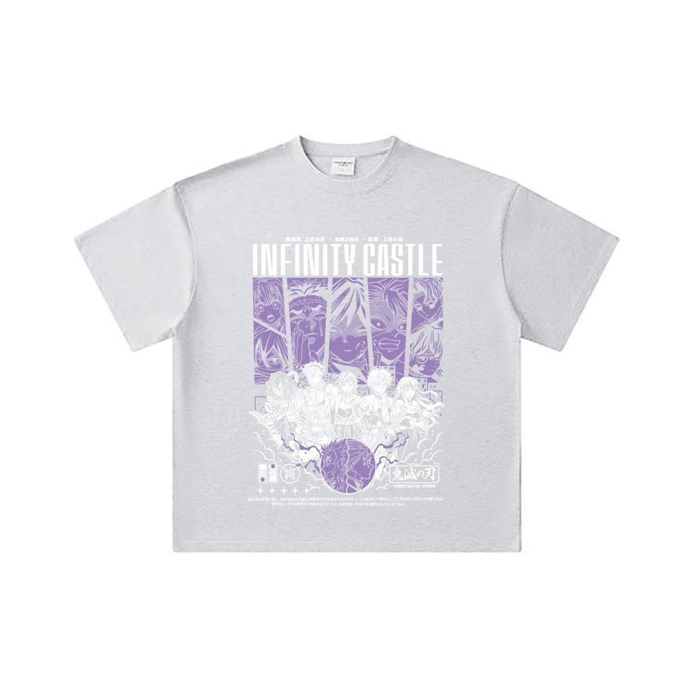 260 GSM Double Yarn 32 Count 100% Cotton Demon Slayer V90 Infinity Castle Print Unisex Heavy Cotton T Shirt