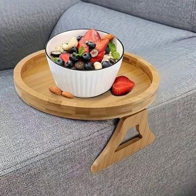 Natürliches Holz Sofa Tablett Rund Bambus-Holz Farbe Snack Tablett Faltbar Tragbar Armlehnen Tablett Fernbedienungsaufbewahrung
