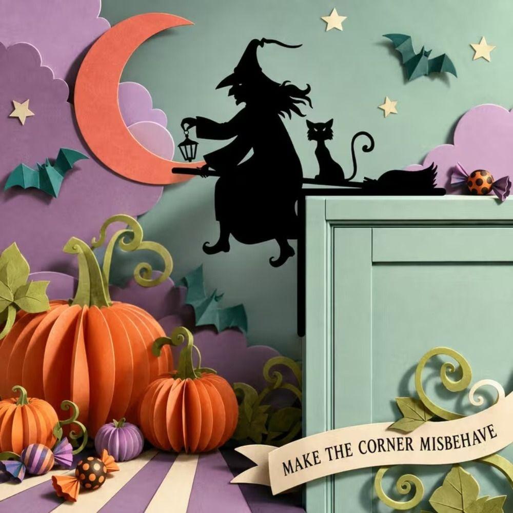 Black Halloween Witch Pumpkin Door Corner Witch Shaped Halloween Home Decor Outdoor Yard