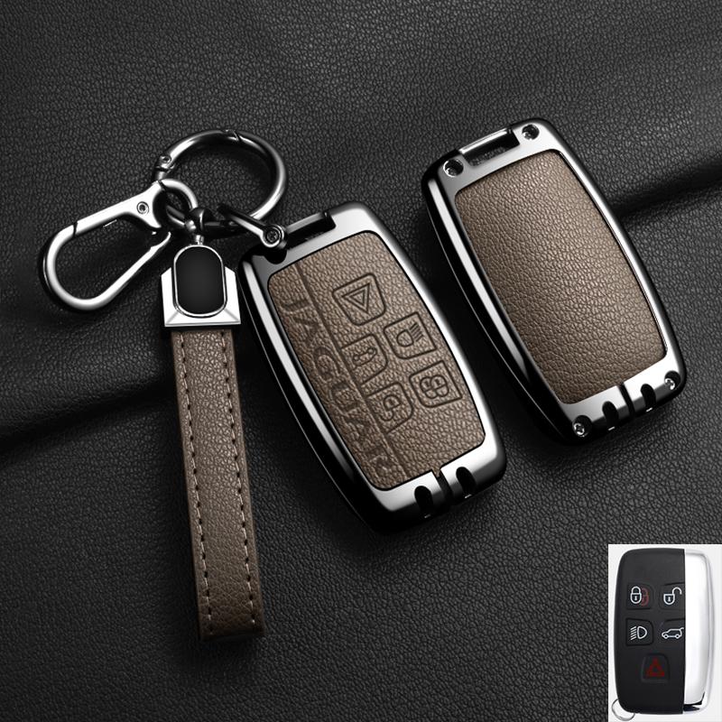 Alloy Leather Car Remote Key Case Cover For Jaguar XF XJ XE S-Type F-Type X-Type F-Pace I-Pace E-Pace Android XFR XKR Keychain