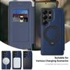 For Samsung Galaxy S25 Ultra Magnetic Case RFID Blocking Leather Wallet Cover with Rotating Ring Kickstand