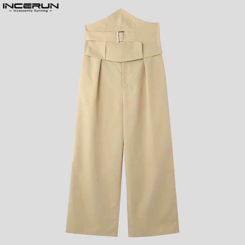 INCERUN Two Pieces Outfits Men Long Sleeve Short Coat High Waist Long Straight Pants Sets
