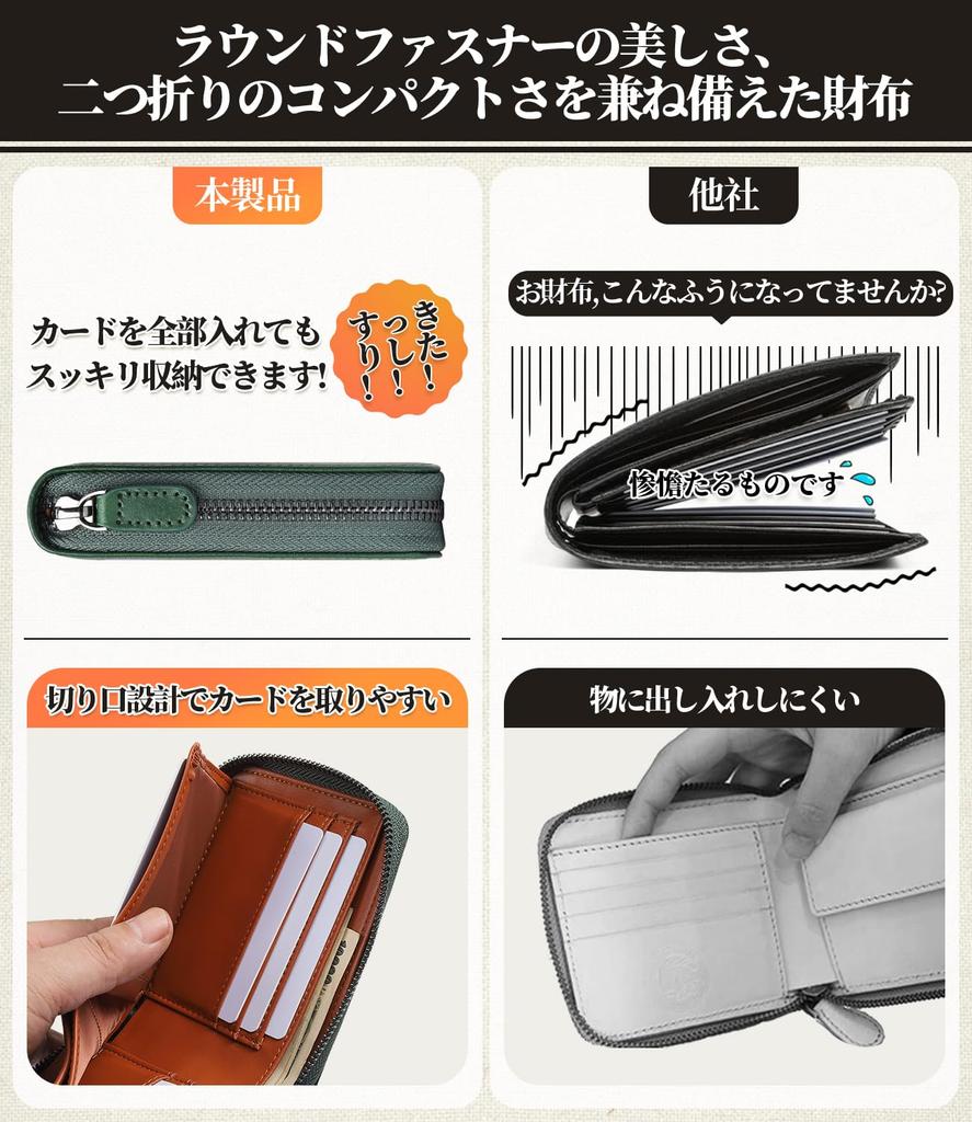 Bifold Made In by Top Leather YKK Round Coin Genuine Slim Perfect for Tensha and Tiger Day Men's Wallet, Tochigi, Japan, Craftsmen, Zipper, Box-Shaped