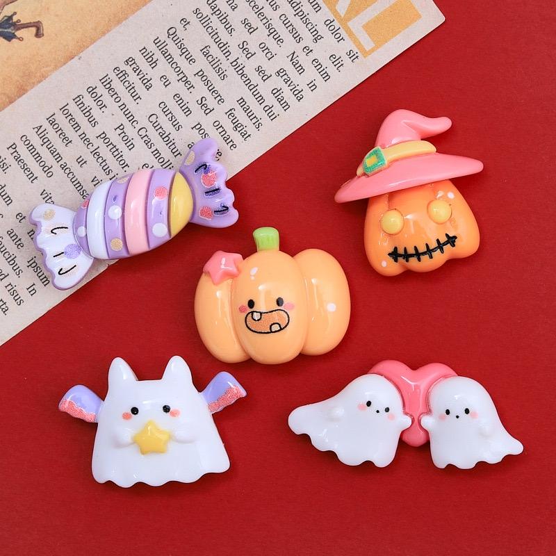 10Pcs New Cute Halloween Pumpkin Ghost Cat Series Flat Back Resin Cabochons Scrapbooking DIY Jewelry Craft Decoration Accessorie