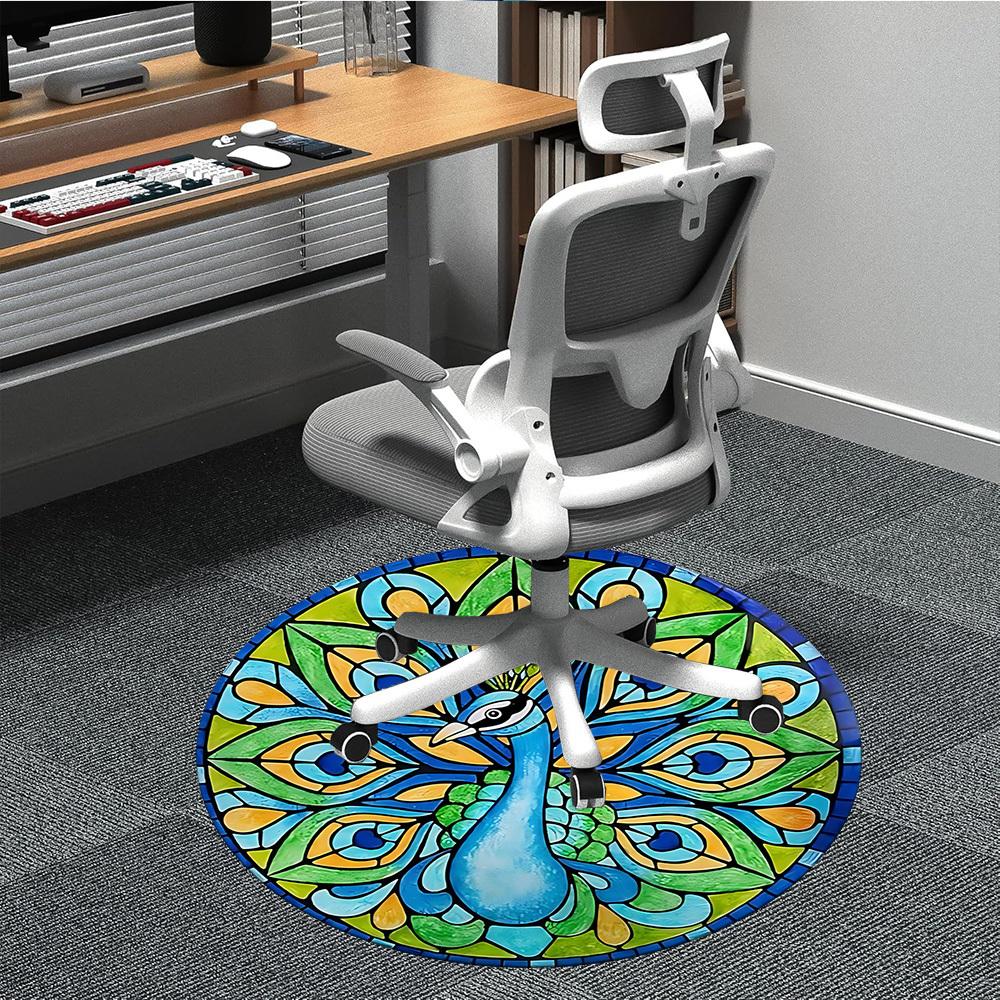 1pc Peacock Stained Glass Office Round Rug, Non-slip, Soft and Durable Office Rug for Interior Decoration, Perfect for Office,Decoration yy260204045