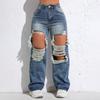 Shascullfites Melody Ripped Women's Blue Jeans Hip-hop Style Fashion Vintage Streetwear Y2K Wide Leg Jeans Baggy Denim Pants