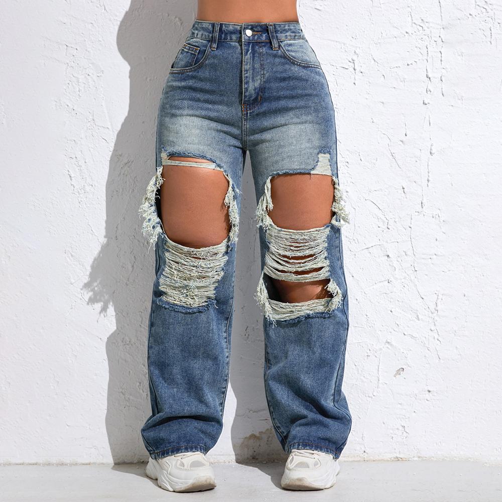 Shascullfites Melody Ripped Women's Blue Jeans Hip-hop Style Fashion Vintage Streetwear Y2K Wide Leg Jeans Baggy Denim Pants