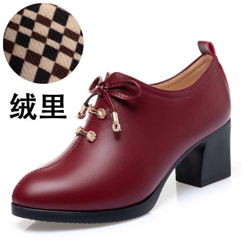Women Spring Autumn New Fashion Lace Soft Leather Platform Pumps Korean Style Casual Waterproof Pointed Toe Single Shoes