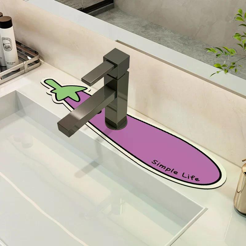 Super Absorbent Drain Pad Kitchen Faucet Mats Printed Bathroom Sink Rug Non-Slip Faucet Splash Guard Countertop Drying Pads