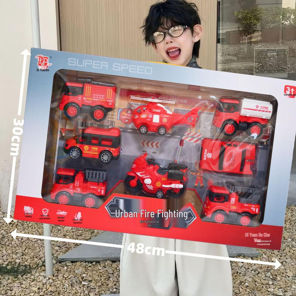 Free Shipping Pull-Back Construction & Firefighting Vehicle Toy Set for Boys - Ideal Gifts for Kindergarten Students