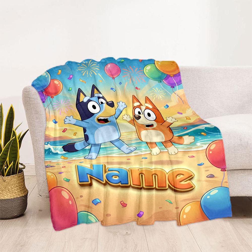 Bluey Cat Adventure Customize Your Name Blanket Throw Personalized Blanket Warmthful Decor for Bed Bedding Home Decor Picnics Four Seasons Multipurpos