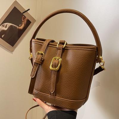 Chic Women Handle Bucket Bag Autumn Winter Vintage Pu Leather Single Shoulder Pack High Quality Female Crossbody Bag