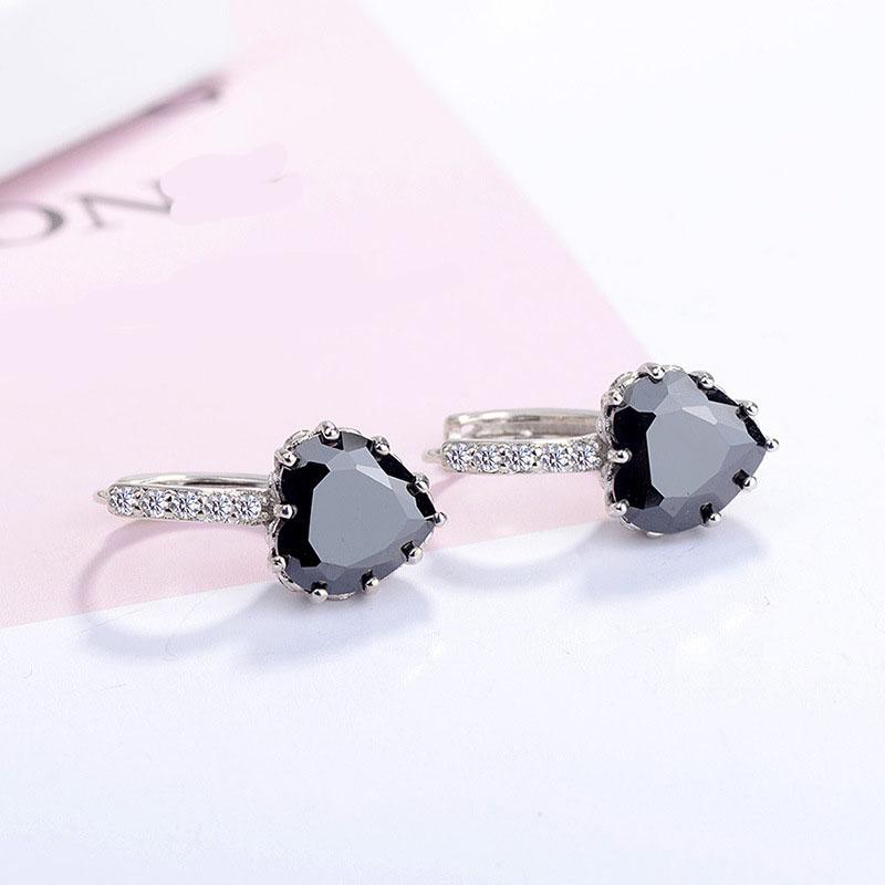 Cute Colorful Heart Real Pure  Sterling Silver  Cubic Zirconia Stone Earrings Fashion Women Favourites Earring