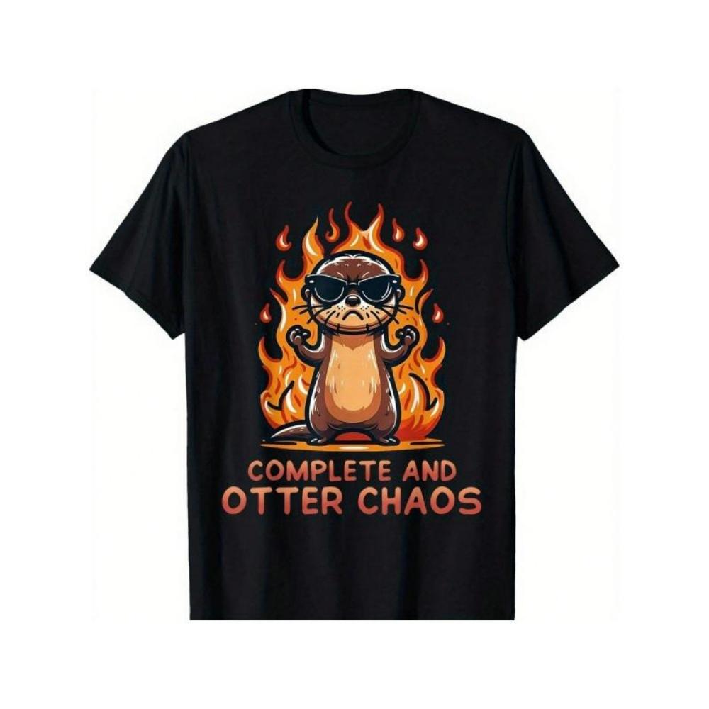 

European Sizes Men s _Complete and Otter Chaos_ Graphic T-Shirt - Soft, Breathable Casual Streetwear with Playful Otter Design S чёрный