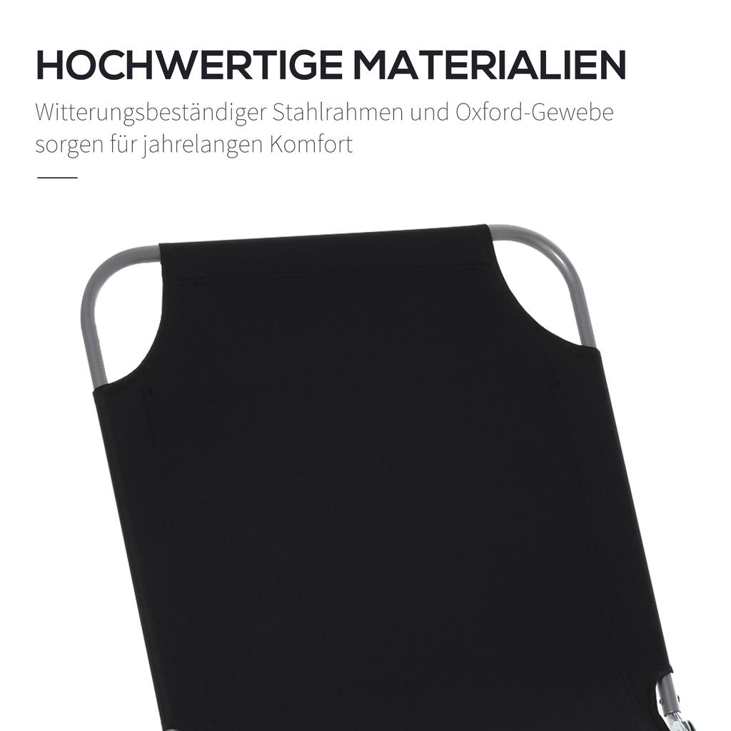 Sun Lounger Foldable Adjustable Backrest Stainless Steel Metal Frame 187 X 55 X 24 Black