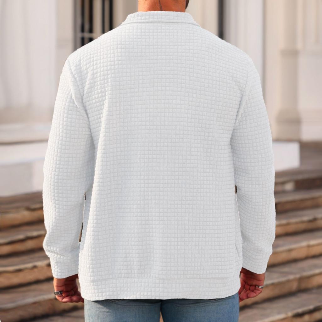 Men's Casual Double-Pocket Lapel Jacket Solid-Color Small Check Loose Long Sleeve Outerwear Shirt