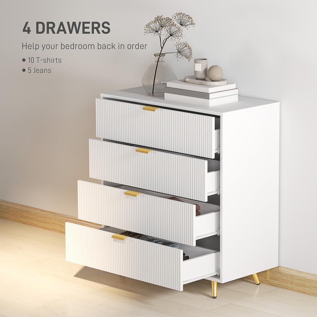 Elegant Four Drawer Bedside Table White