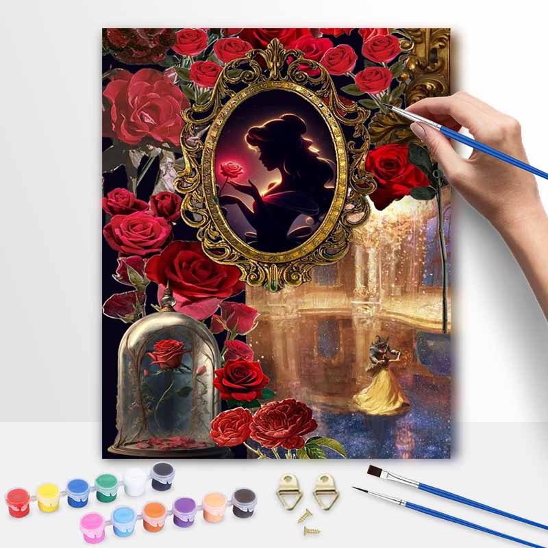 Disney Beauty and The Beast Red Rose Oil Paint Digital Painting Art Kit Handmade DIY Painting Kit Home Decor